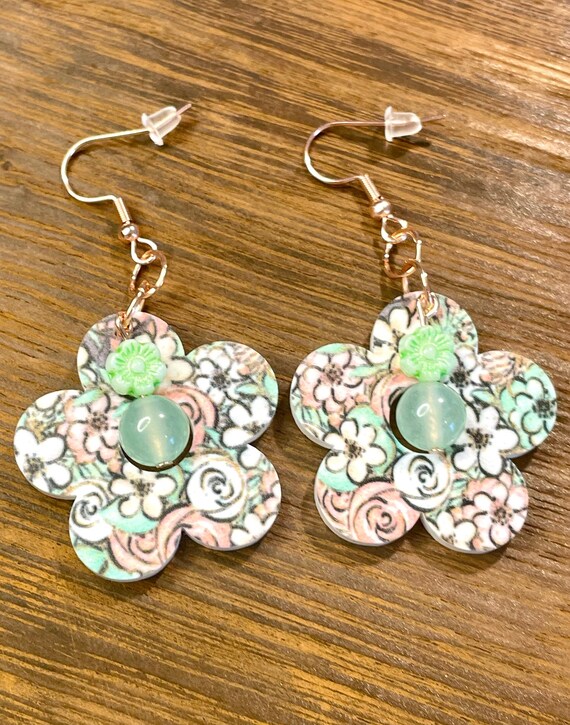 Gemstone Earrings - Jade Crystal Healing, Flower Patch