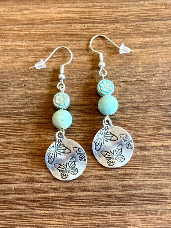 Gemstone Earrings - Terra Agate Crystal Healing, Skies of Butterflies