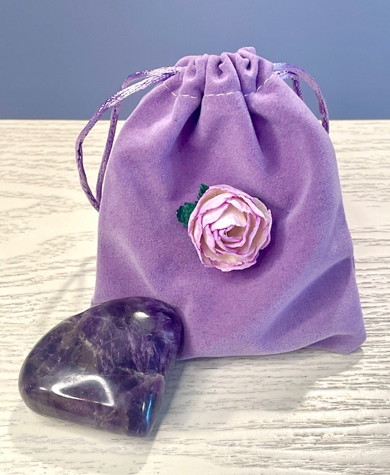 Crystal Bag - Chevron Amethyst with Flower Velvet Storage Bag - Calm Healing