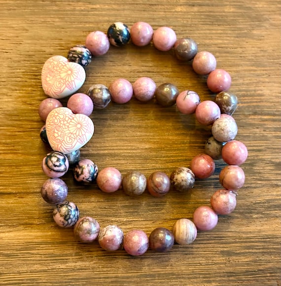 Rhodonite Gemstone Bracelet: Heart Chakra Healing Crystal