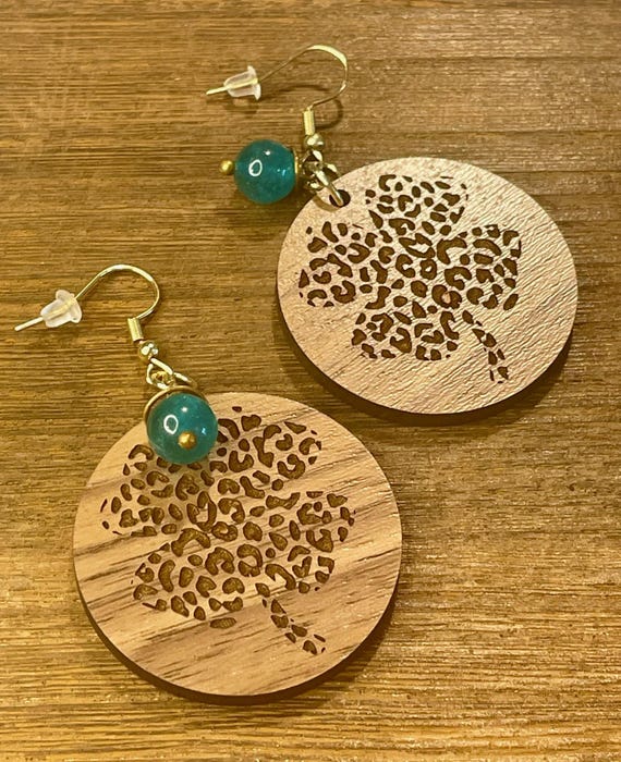 Gemstone Earrings - Jade Crystal Healing, Lucky Clover Earrings