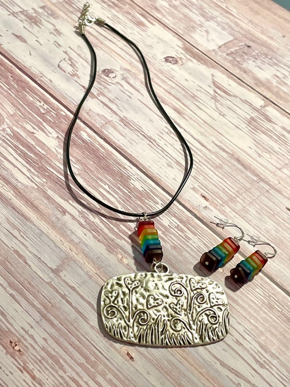 Cultured Sea Glass Pendant Necklace / Earrings - Rainbow Jewelry