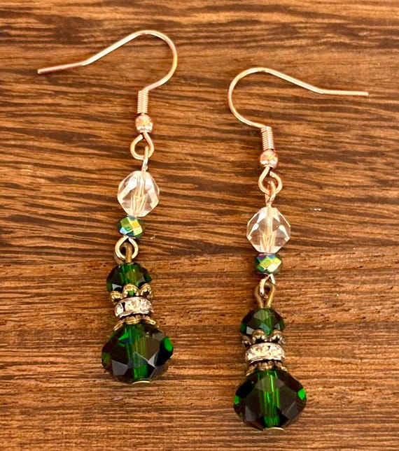 Emerald Green Crystal Earrings – Quartz Star Cut, Reiki Infused
