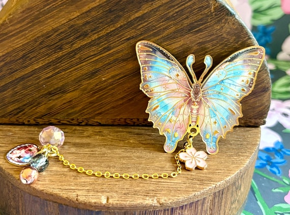 Butterfly Blossom Bookmark: Rose Gold Hematite, Czech Glass Charm