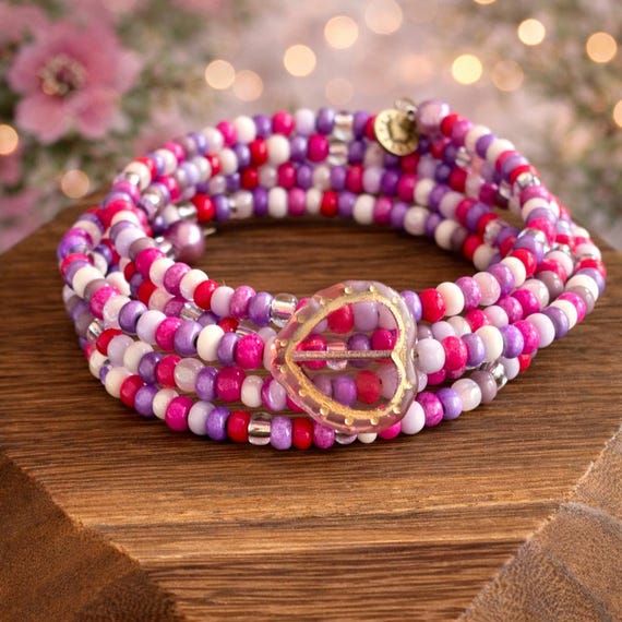 Sweetheart Soul Wrap Bracelet – Wrapped in Love Collection – Heart Gemstone Wrap – Valentine Jewelry – XOXO Beaded Wrap