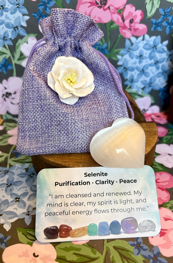 Selenite Heart Angel Crystal Bag • Purification • Clarity • Peace • Reiki-Infused Healing Crystal Gift