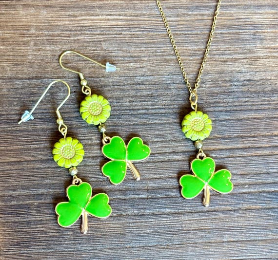 Gemstone Necklace / Earrings - Gold Hematite Crystal Healing, Call Me Lucky Jewelry, Chartreuse Green