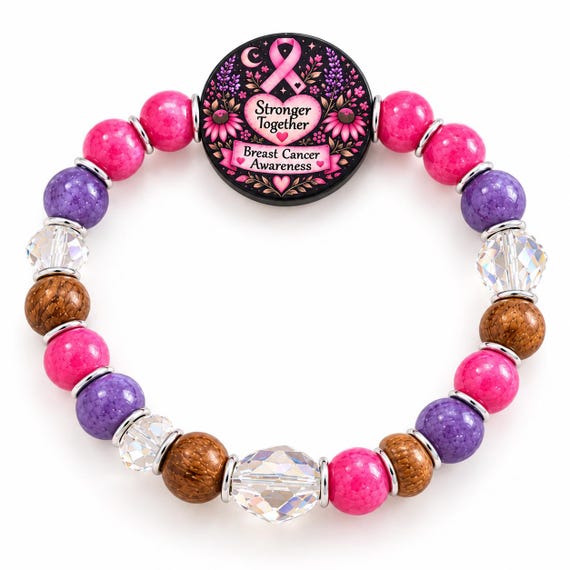 Strength in Bloom Breast Cancer Awareness Bracelet | Cherry Jade Purple Chalcedony | Pink Ribbon Jewelry | Reiki Infused Gift