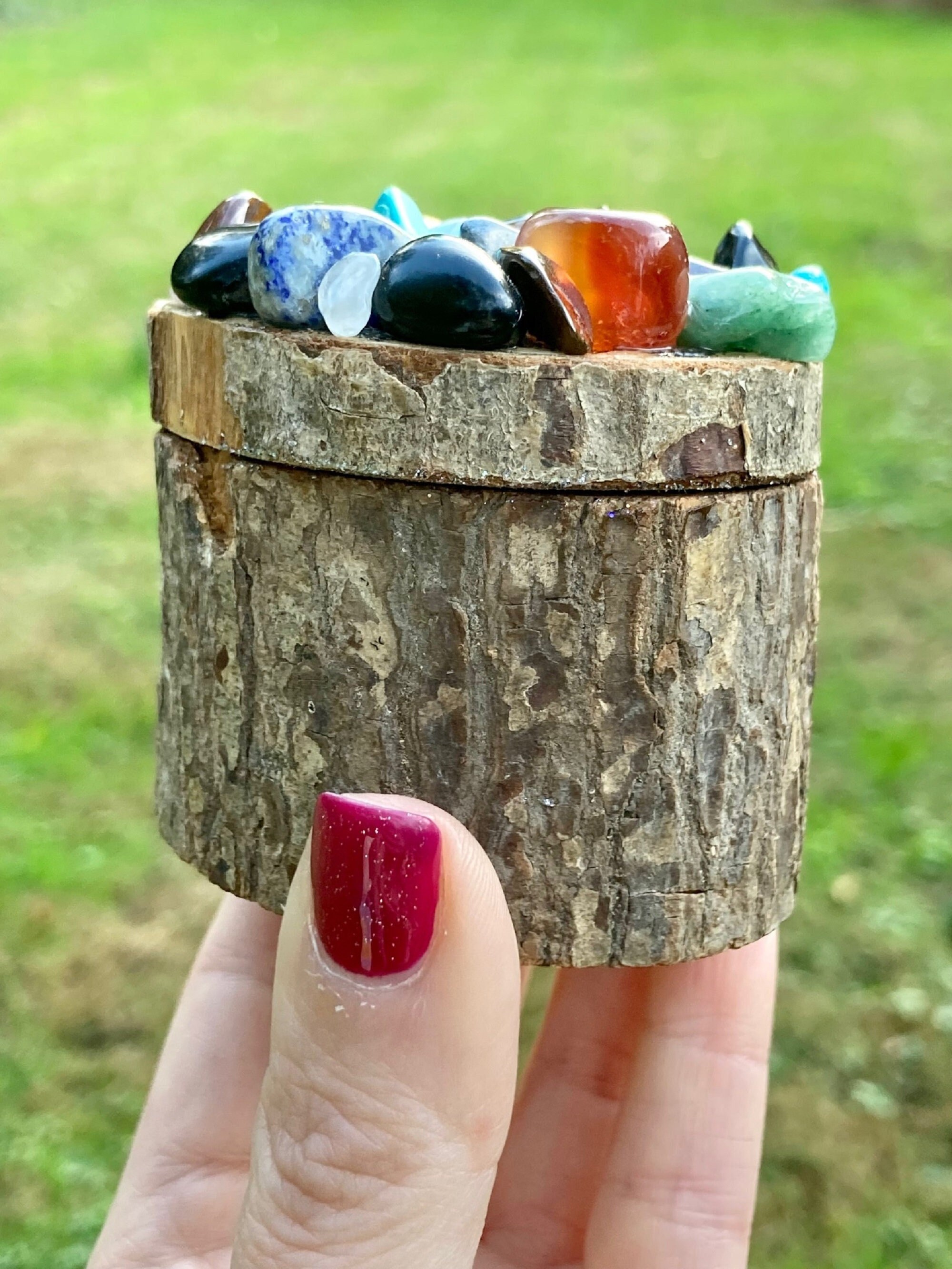 Multi Gemstones and Natural Wood Gem Box