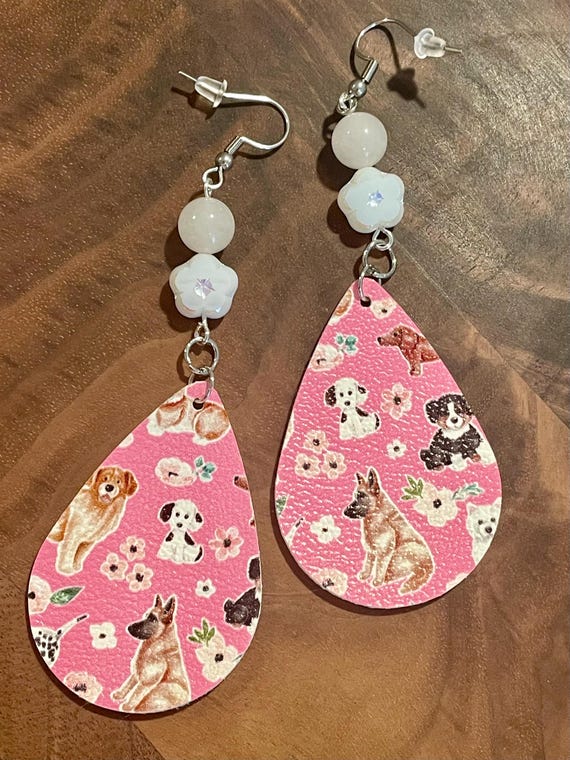 Gemstone Earrings - Agate Chalcedony Crystal Healing, Dog Lover Earrings