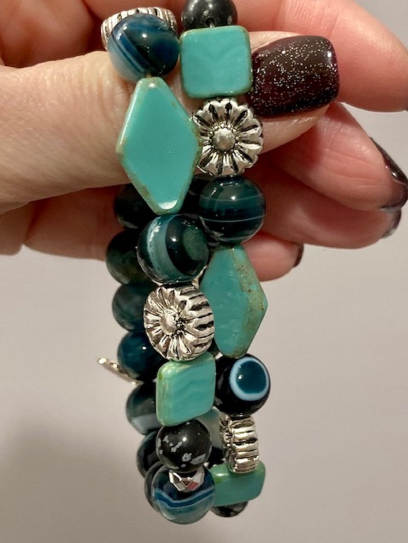 Daisy Charm Gemstone Bracelet Agate Czech Glass Hematite Snowflake Obsidian Protection Bracelets