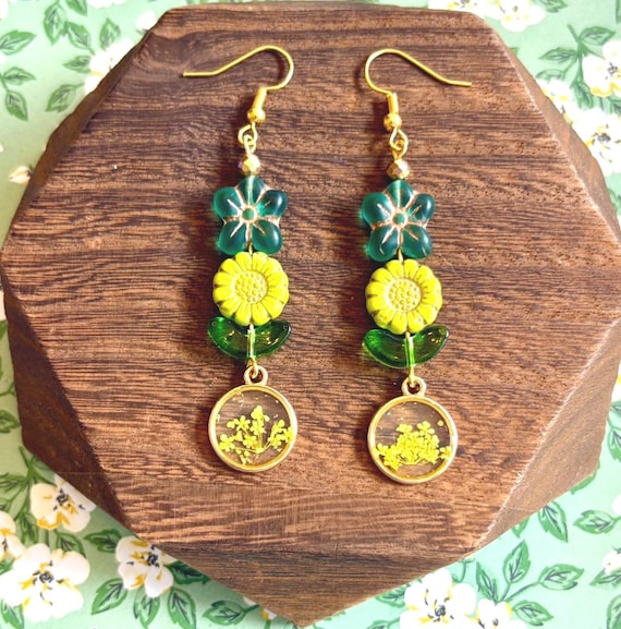 Gemstone Earrings - Hematite Crystal Healing, Emerald Petals