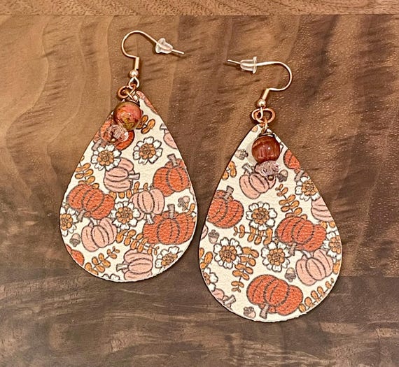 Gemstone Earrings - Tigers Eye Crystal Healing, Fall Earrings, Pumpkins
