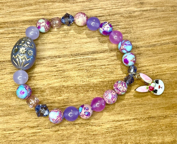 Gemstone Bracelet - Galaxy Sea Sediment Imperial Jasper / Jade Crystal Healing Bracelets, Easter Jewelry