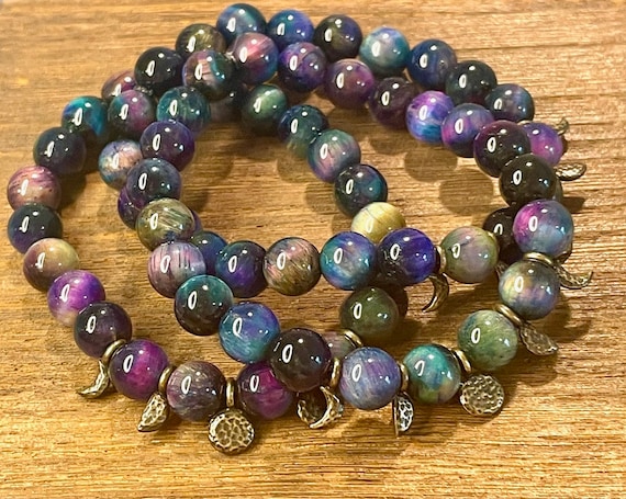 Gemstone Bracelet - Tigers Eye Crystal Healing, Moon Phases