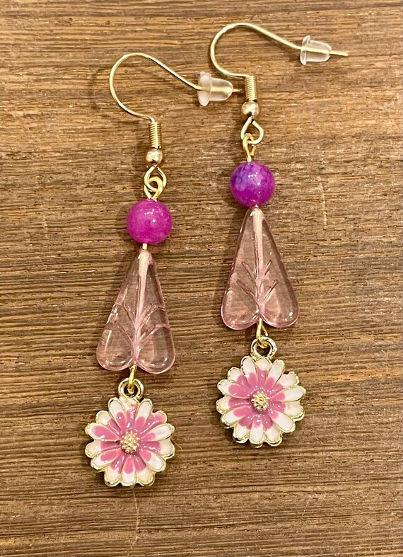 Gemstone Earrings - Sugilite Quartz Crystal Healing, Flower Jewelry