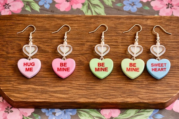Candy Heart Earrings • Silver Hematite & Czech Glass Hearts • Hypoallergenic 316L Surgical Steel • Valentine Love Earrings