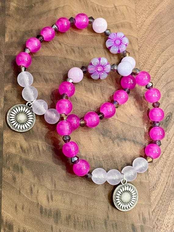 Gemstone Bracelet - Jade Crystal Healing, Sunflower Jewelry