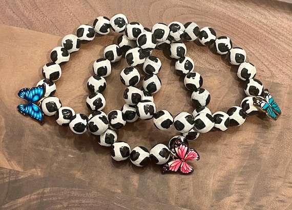 Gemstone Bracelet - Tibetan Onyx Crystal Healing, Butterfly Jewelry