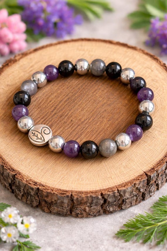 Empath Protection Bracelet – Amethyst, Tourmaline, Obsidian & Silver Hematite
