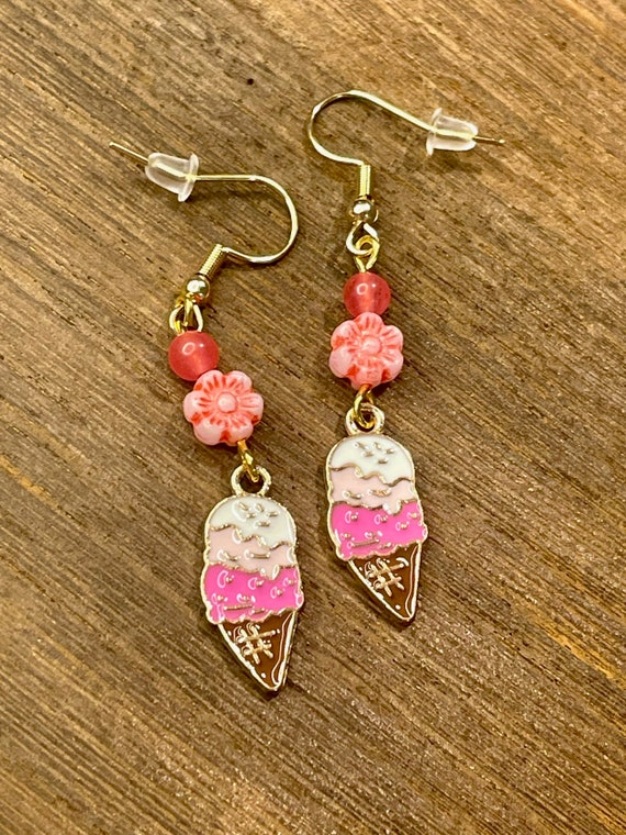 Gemstone Earrings - Jade Crystal Healing, Ice Cream Cone Love
