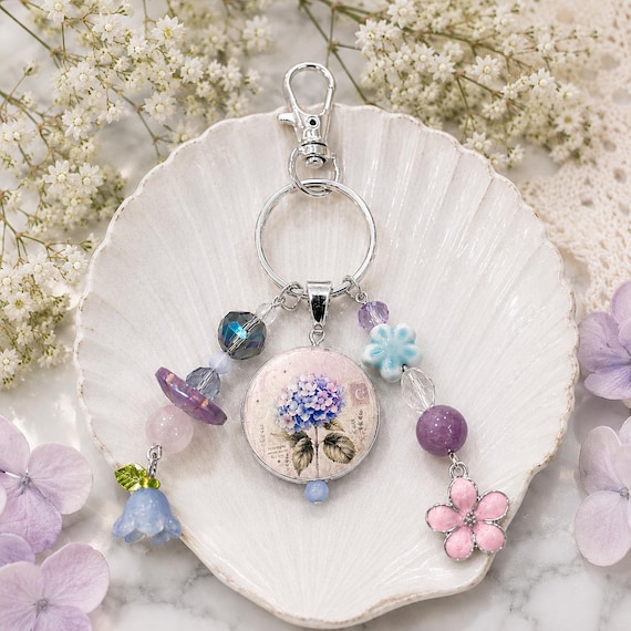 Hydrangea Whisper Enchantment Purse Charm - Hydrangea Keychain | Handmade Floral Bag Charm | Cottagecore Gift | Whimsical Keychain
