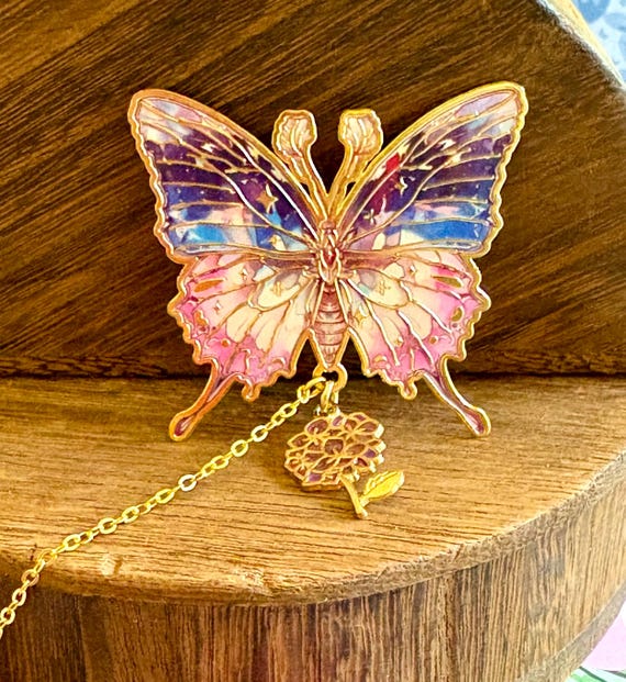 Celestial Magic Bloom Butterfly Bookmark – Mystic Aura Quartz, Pink Crystal, Czech Glass – Gold Tone  – Enchanted Gift for Readers