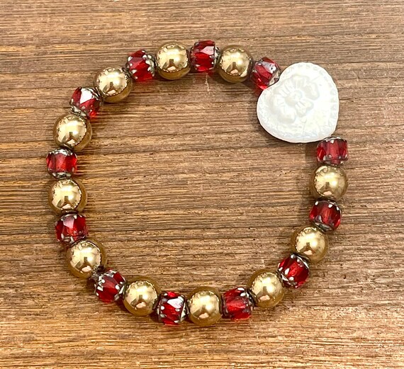 Gemstone Bracelet - Gold Hematite Crystal Healing Bracelets, Heart Jewelry, Valentine's Bracelets, Love Affair