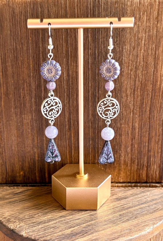 Gemstone Earrings - Lepidolite Crystal Healing, Whispers of Lavender