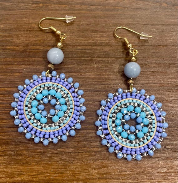 Gemstone Earrings - Angelite / Hematite Crystal Healing, Angel Blue Skies