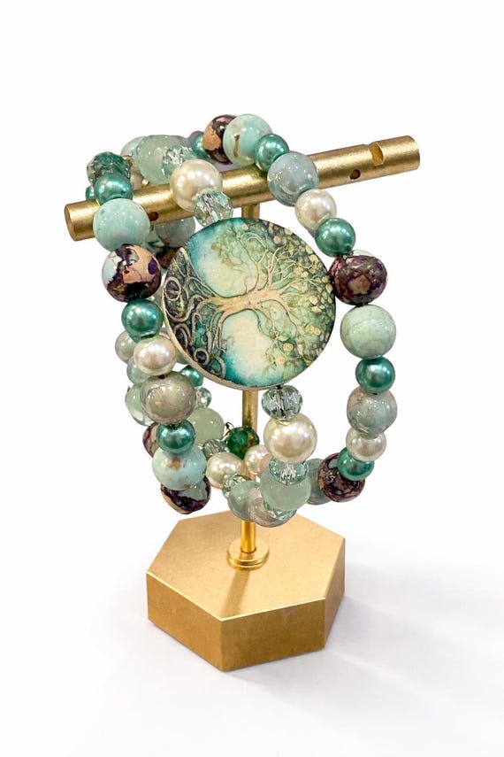 Tree of Life Wrap Bracelet, Jade Jasper Gemstone Boho Jewelry