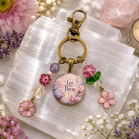 Let Them Bloom Keychain & Purse Charm | Jade Gemstone | Hydrangea Floral Charm | Inspirational Gift for Her | Handmade Enchanted Accessory