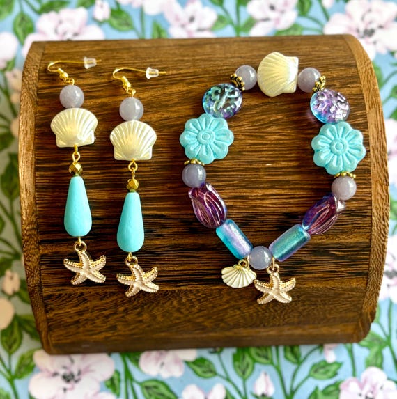 Gemstone Bracelet / Earrings - Hematite / Lepidolite Crystal Healing, Beachy Bijoux, Jersey Shore Collection