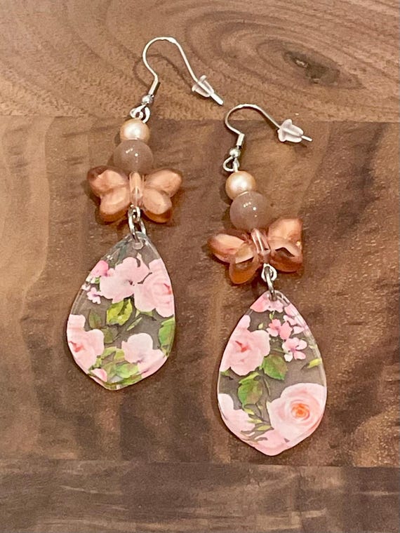 Gemstone Earrings - Cat’s Eye Crystal Healing, Butterfly and Flower Jewelry