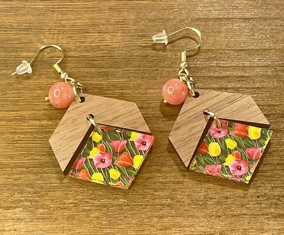 Gemstone Earrings - Jade Crystal Healing, Spring Tulip Earrings