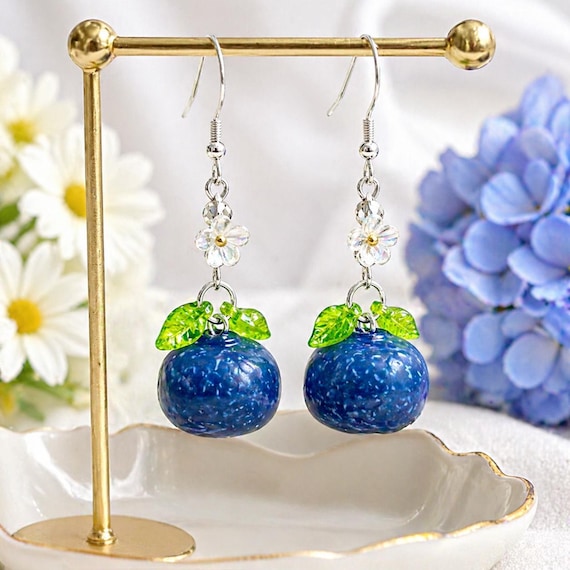 Blueberry Blossom Earrings | Enchanted Nature Jewelry | Silver Hematite & Crystal Earrings | Handmade Floral Earrings | Whimsical Berry