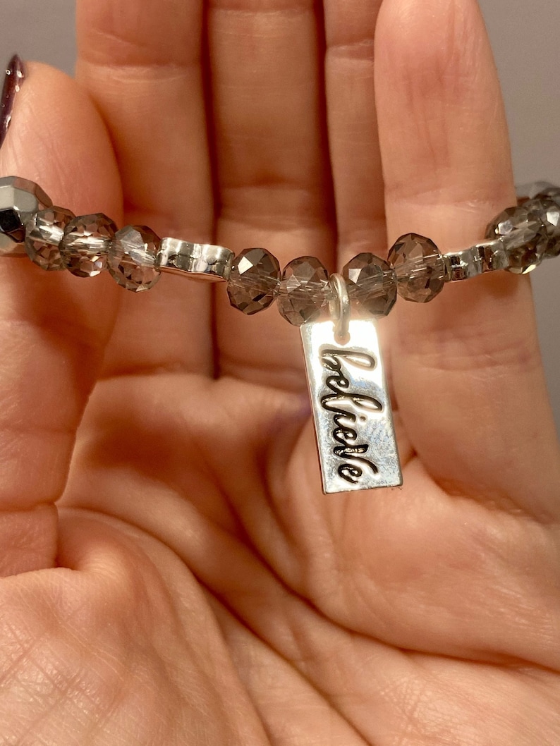 Believe Charm Czech Glass Crystal Hematite Healing Bracelets Gemstone Bracelet