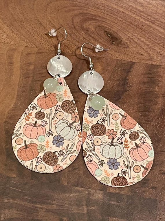 Gemstone Earrings - Jade Crystal Healing, Western Pumpkin Earrings