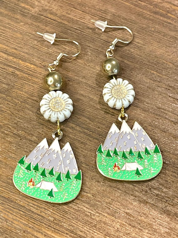 Gemstone Earrings - Titanium Pyrite Crystal Healing, Camping Lover
