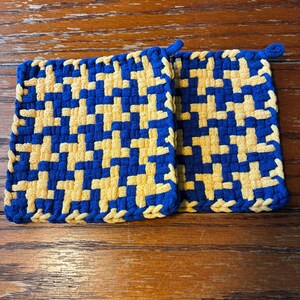 Blue and Yellow ~ Set of 2 Handwoven Cotton Potholders