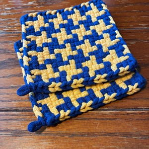 Blue and Yellow~Set of 2 Handwoven Cotton Potholders