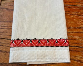 Handmade Swedish Weaving Embroidery Huck Tea Towel ~ Vintage Linen