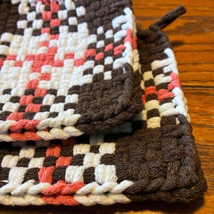 Handmade Woven Potholders ~ Set of 2 ~ Brown Orange White