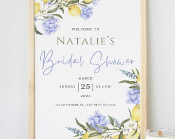 Editable Blue Lemon Welcome Sign - Bridal Shower