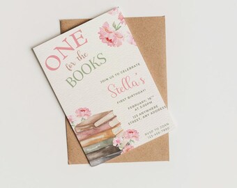 One for the Books - Floral First Birthday Invitation