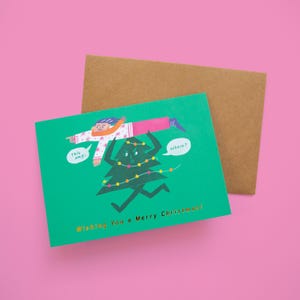 Trae un árbol de Navidad a casa Tarjeta navideña – Saludos festivos – Tarjetas navideñas / Oro / Deseos / Feliz Navidad / Navidad / Ilustraciones