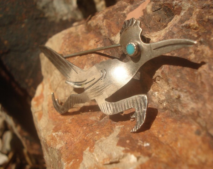 1940's Zuni, Old Pawn Brooch, Hand Hammered, Chiseled, Sterling