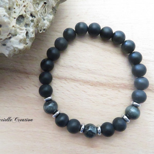 Bracelet Homme | Bracelet en pierres naturelles Onyx noir mat et Œil d'aigle