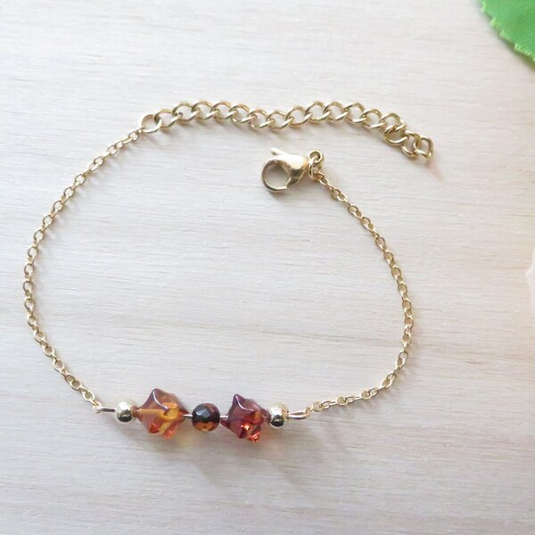Bracelet fin Ambre étoiles, bracelet ambre, bracelet or, bracelet minimaliste, cadeaux femme, bracelet étoiles