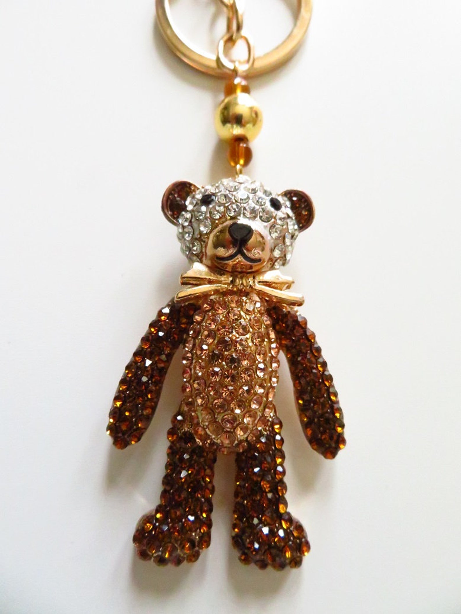 Red and white rhinestone bear bag charm Rhinestone bear key Etsy